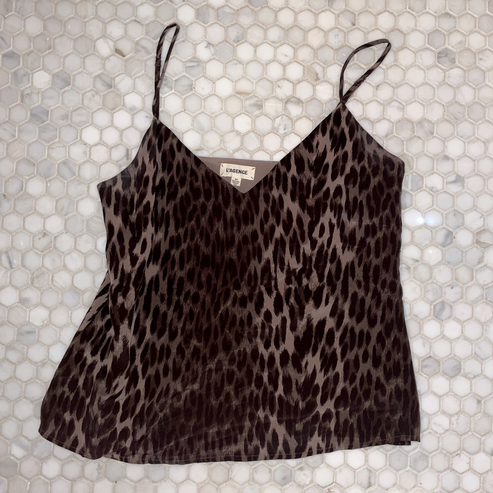 L’Agence Leopard Silk Tank Top Blouse